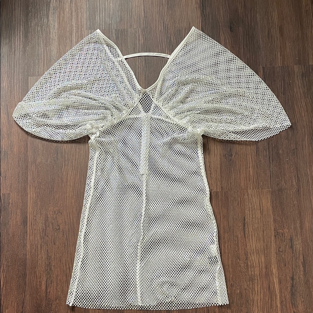 Sheer White Rhinestone Mesh Cover-Up Dress